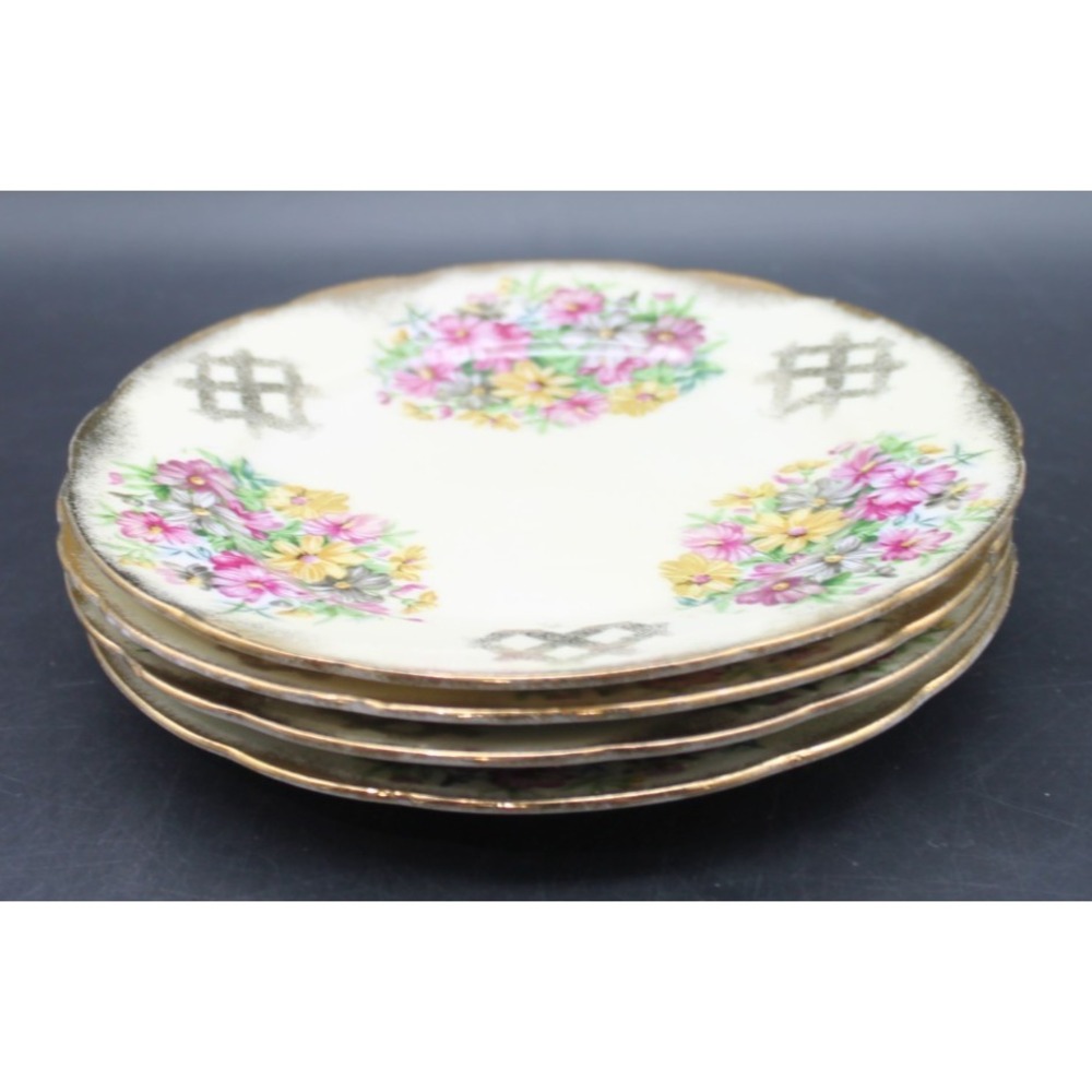 Set of 4 Lefton China Floral Dessert Salad Plates Gold Trim Vintage 1080 8in